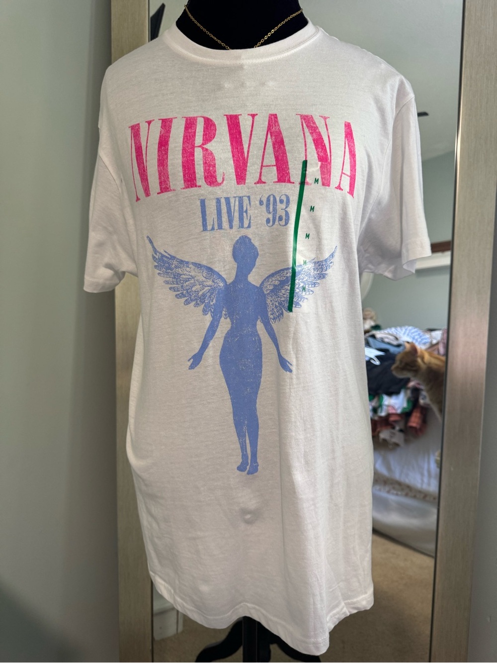 NIRVANA White Smiley Face Tag Graphic Tee